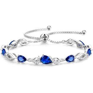 Teardrop Silver Birthstone Tennis Bracelet 9x7mm Gemstone - 09-Sapphire